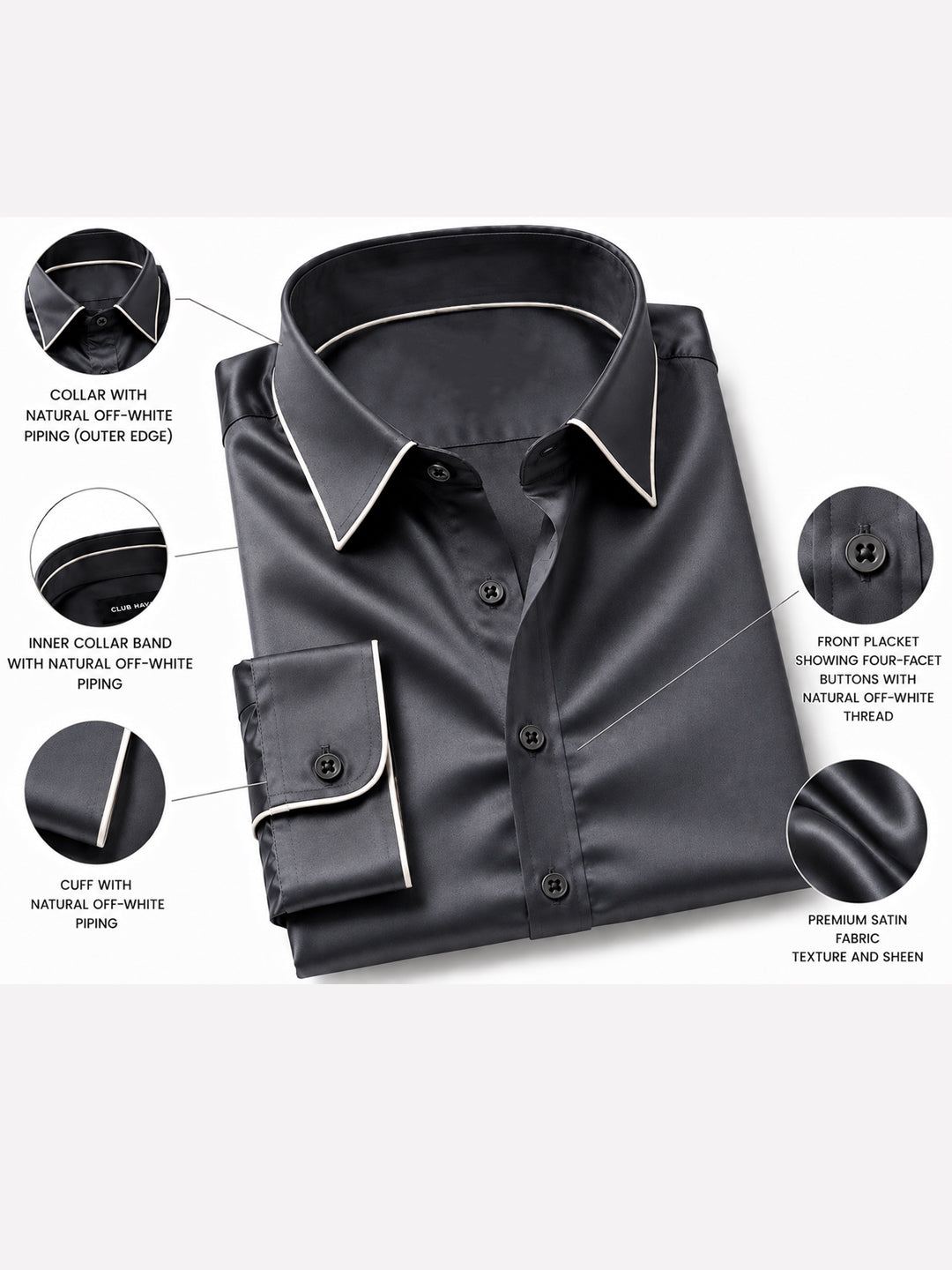 Graphite Piping Premium Soft Satin Party Shirt