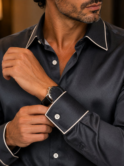 Graphite Piping Premium Soft Satin Party Shirt
