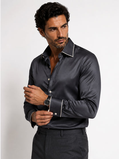 Graphite Piping Premium Soft Satin Party Shirt