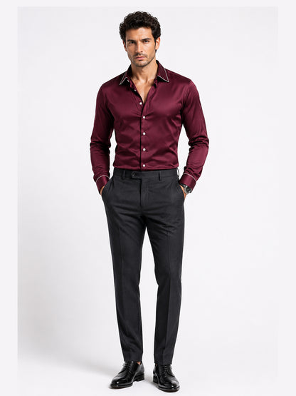 Windsor Wine Piping Premium Soft Satin Party Shirt