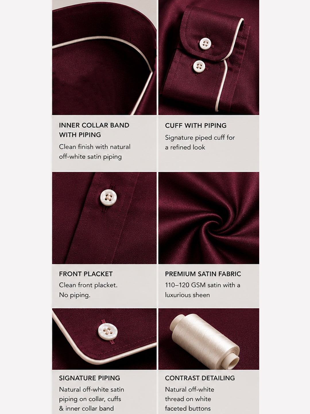 Windsor Wine Piping Premium Soft Satin Party Shirt