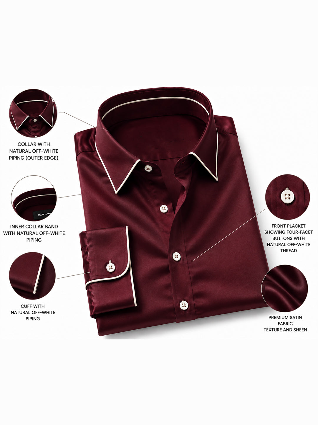 Windsor Wine Piping Premium Soft Satin Party Shirt