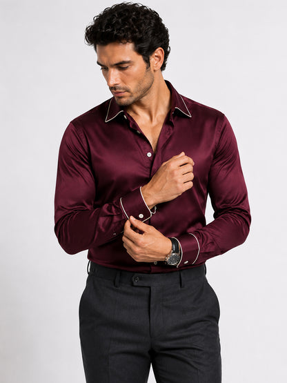 Windsor Wine Piping Premium Soft Satin Party Shirt