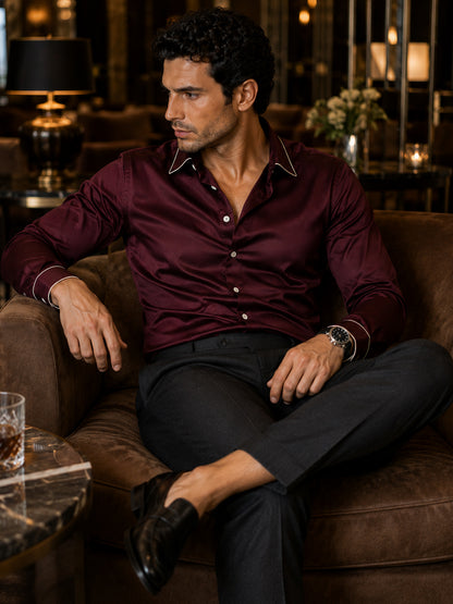 Windsor Wine Piping Premium Soft Satin Party Shirt