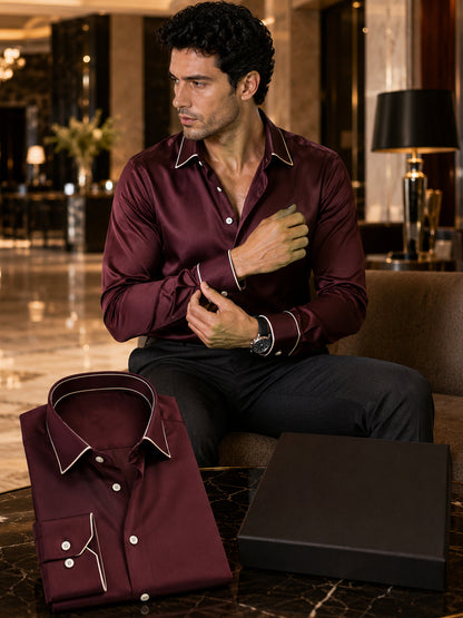 Windsor Wine Piping Premium Soft Satin Party Shirt