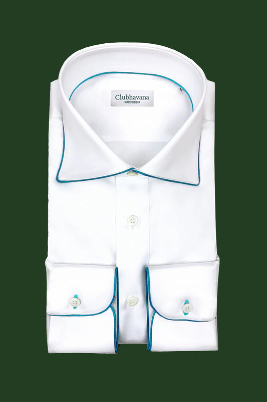 Dress Shirt With Cerulean Green Piping Detail