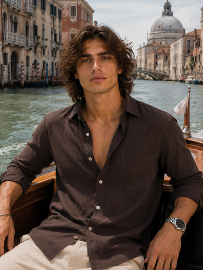 Milan Espresso Linen Shirt