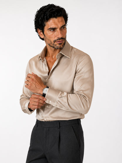 Marshmallow Piping Premium Soft Satin Party Shirt