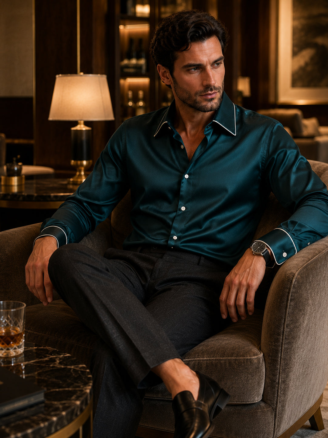 Reflecting Pond Piping Premium Soft Satin Party Shirt