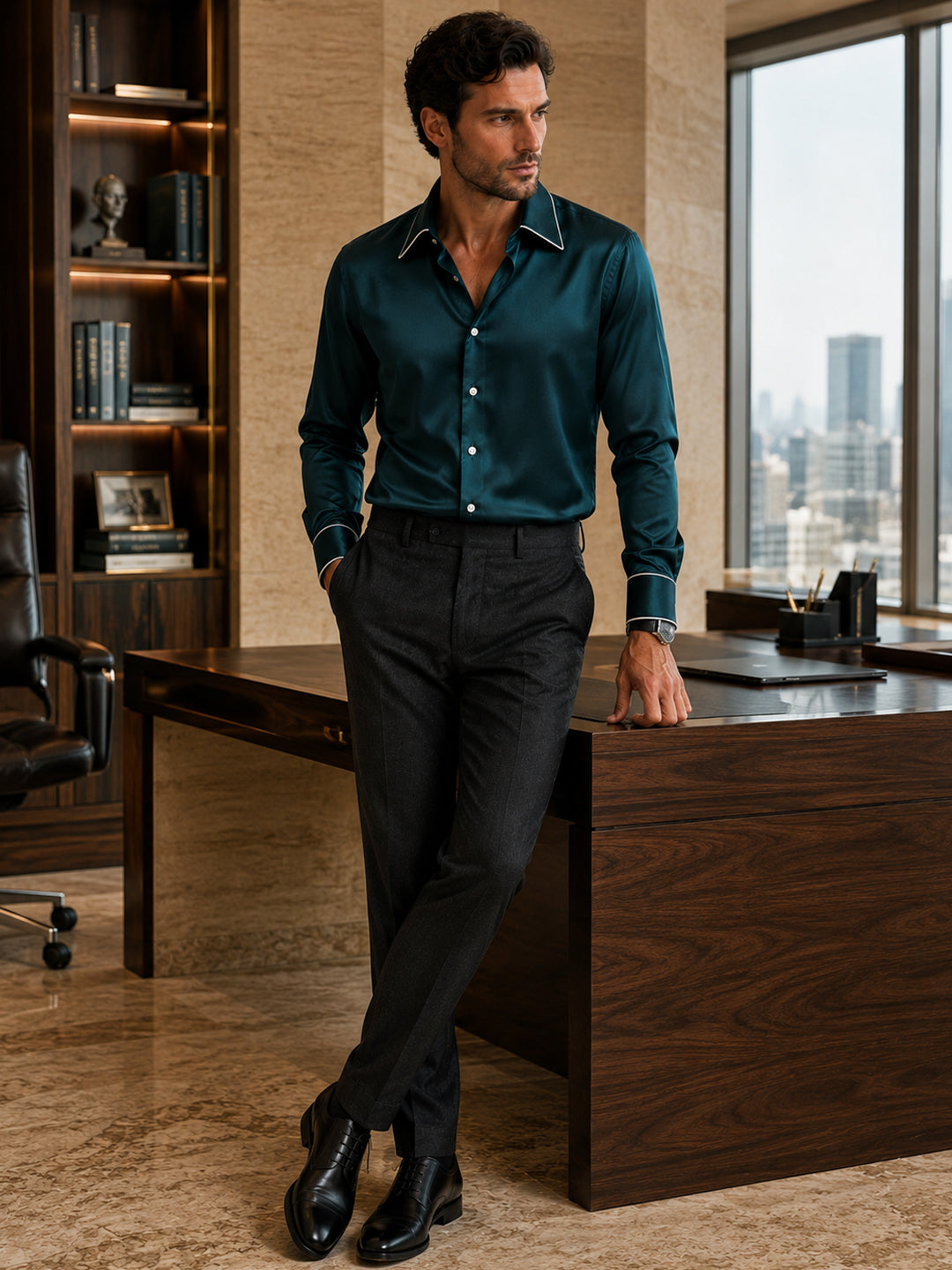 Reflecting Pond Piping Premium Soft Satin Party Shirt