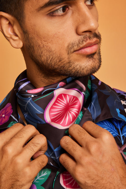 Berry Burst Neck Scarf Cum Pocket Square in Premium Soft Satin