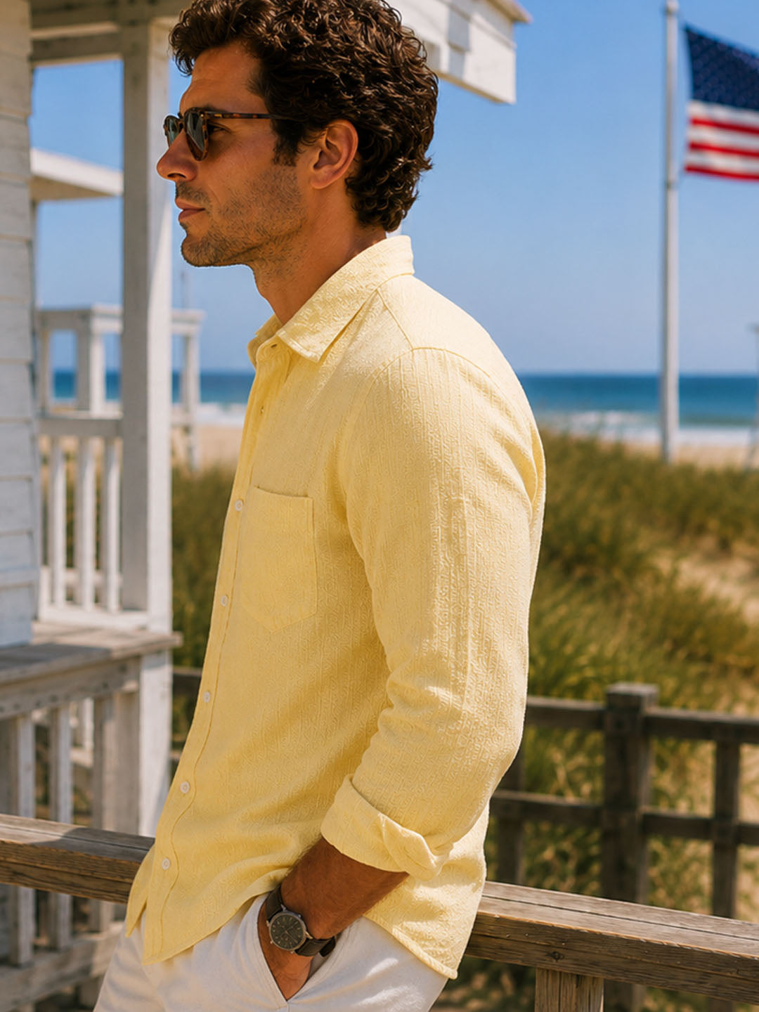 Butter Yellow Seersucker Shirt