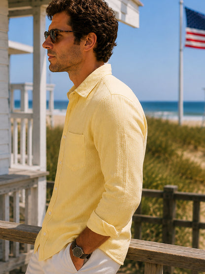 Butter Yellow Seersucker Shirt