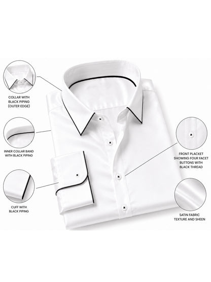 Noir Jet Black Piping Premium Soft Satin Party Shirt