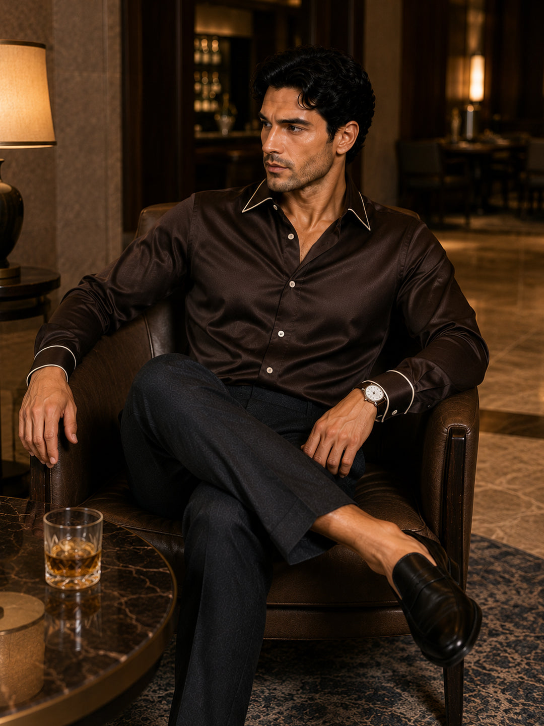 Chocolate Truffle Piping Premium Soft Satin Party Shirt