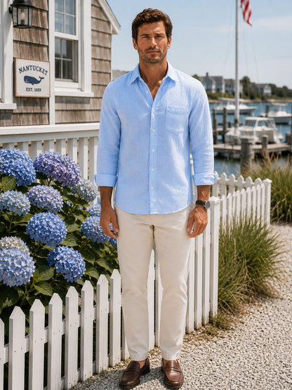 Ice Blue Linen Shirt