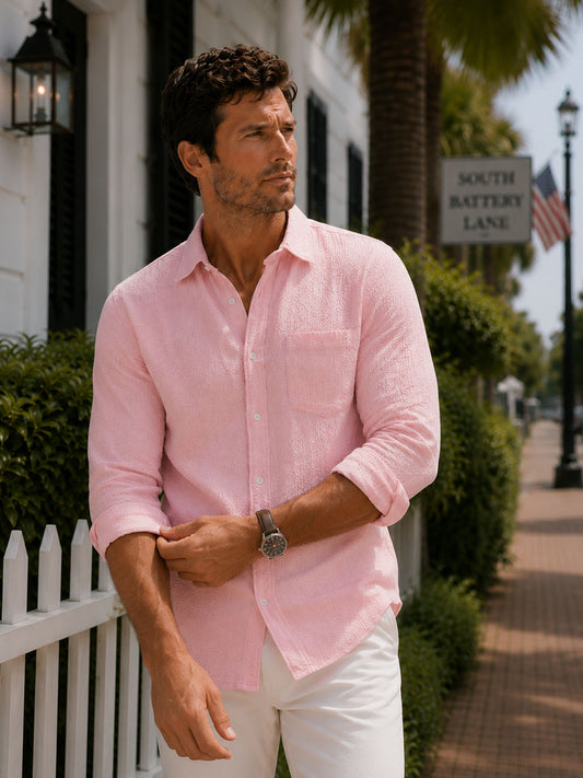 Powder Pink Seersucker Shirt