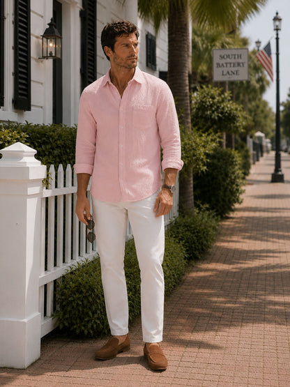 Powder Pink Seersucker Shirt