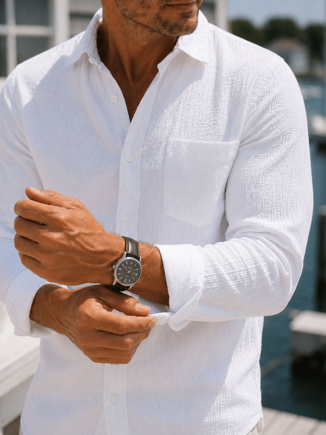 Bright White Seersucker Shirt