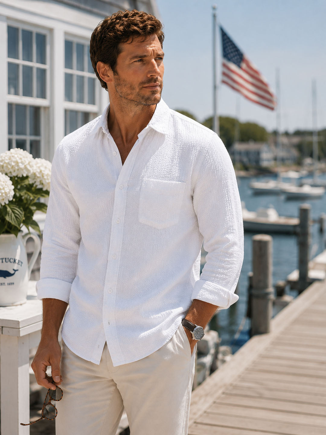 Bright White Seersucker Shirt