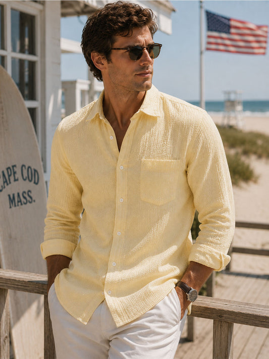 Butter Yellow Seersucker Shirt